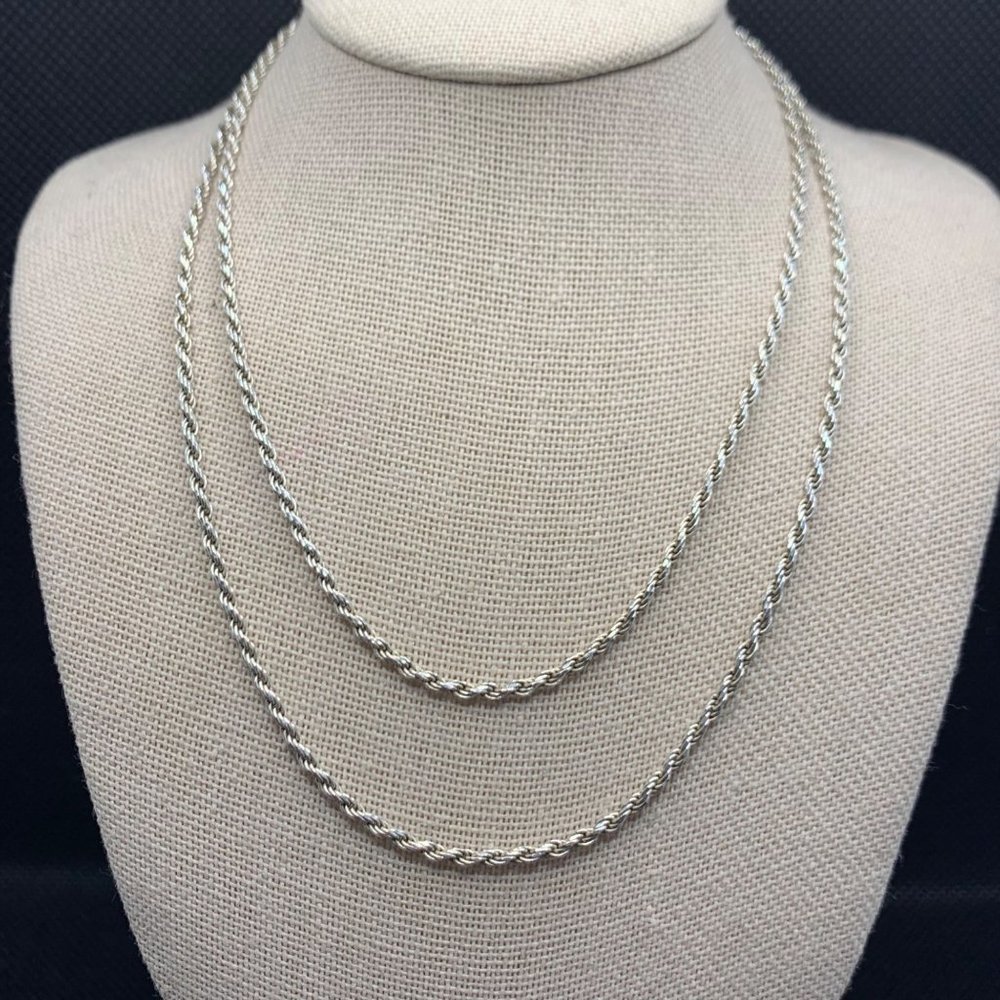 Sterling Silver 925 Italy Solid 1.5mm Rope Chain w/ Lobster Claw Clasp 25" Long